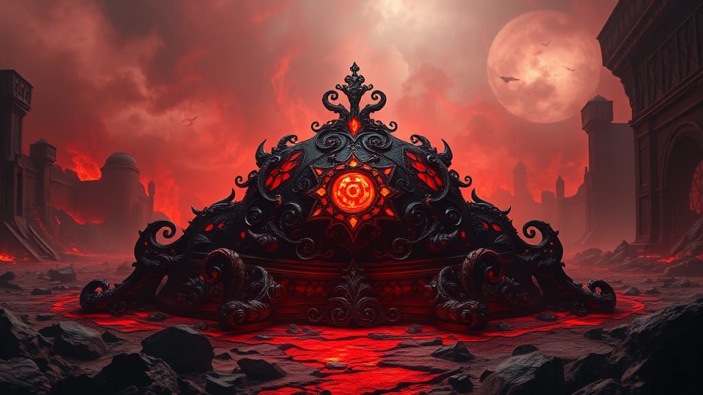 Dark Behelit in a Twisted Hellish Landscape, in Baroque Styl...