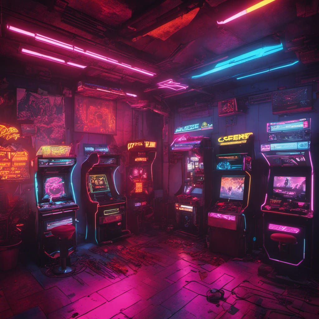 Cyberpunk Arcade Room in Neon Style