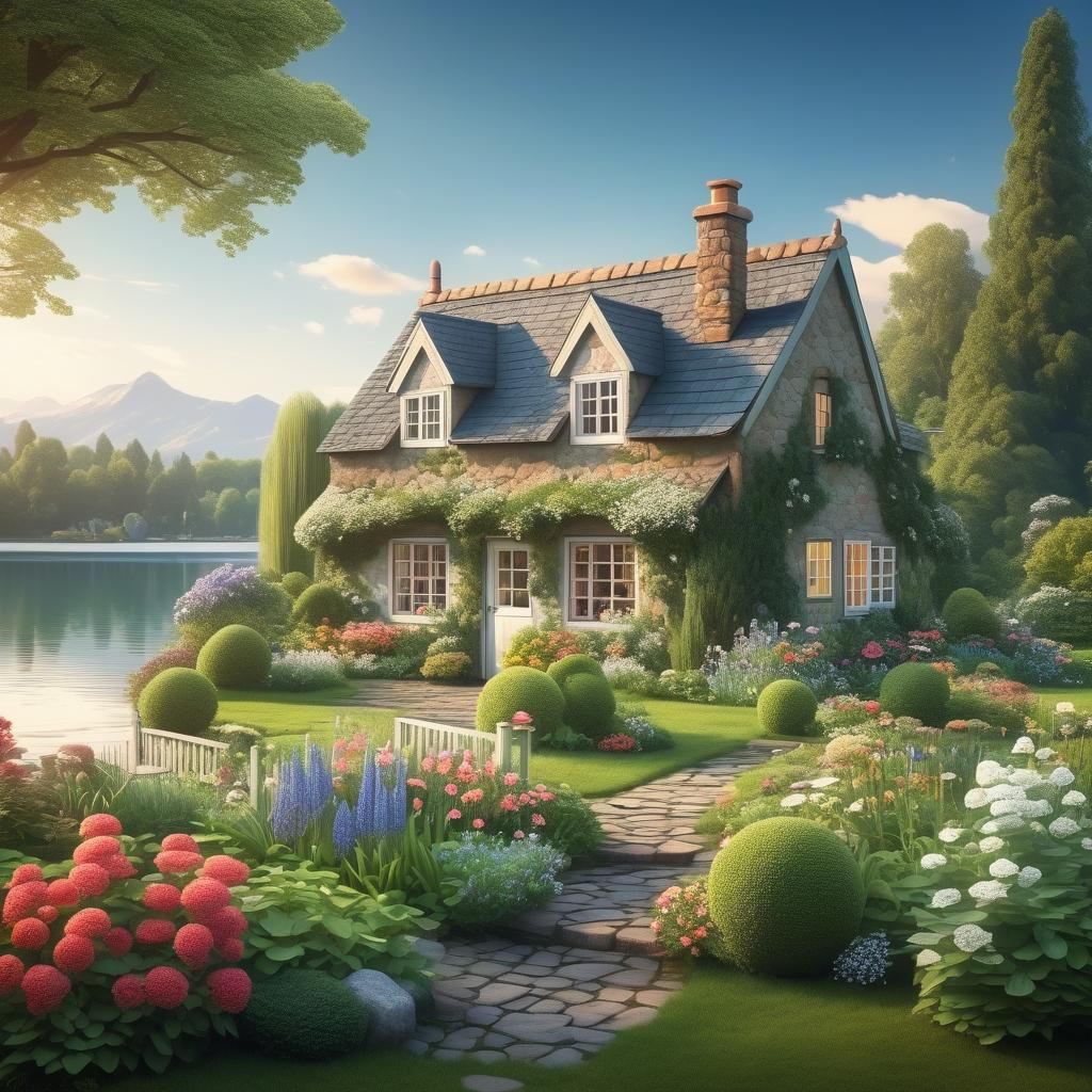 Quaint Cottage Overlooking Serene Lake and Garden