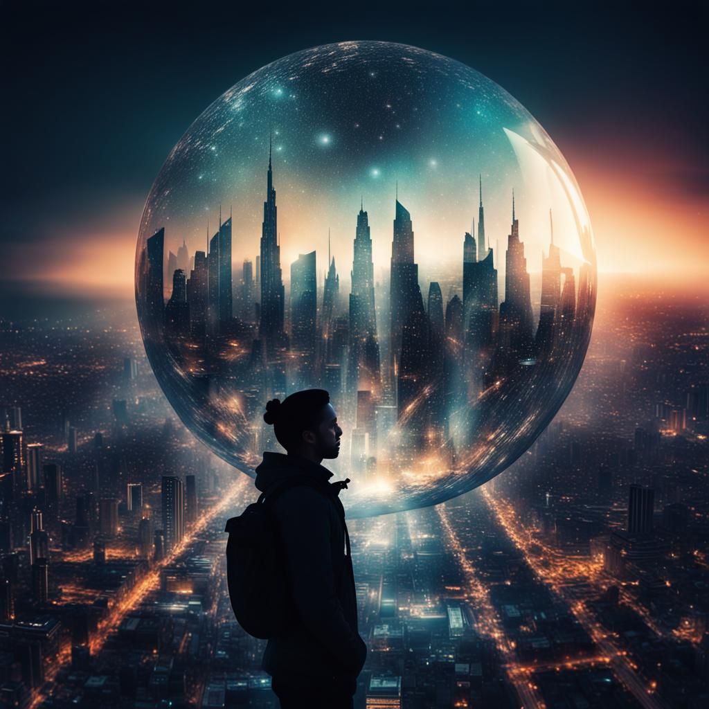 Cosmic City Silhouette in Double Exposure