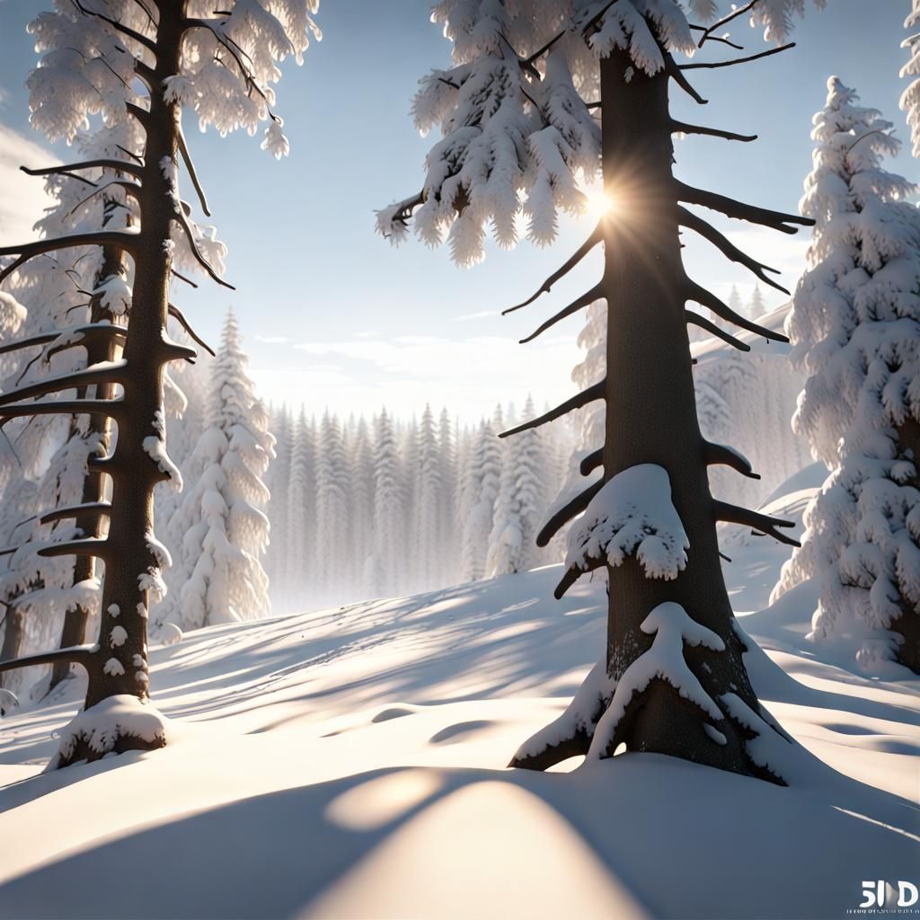 Vast Evergreen Snow Forest in Luminist Style