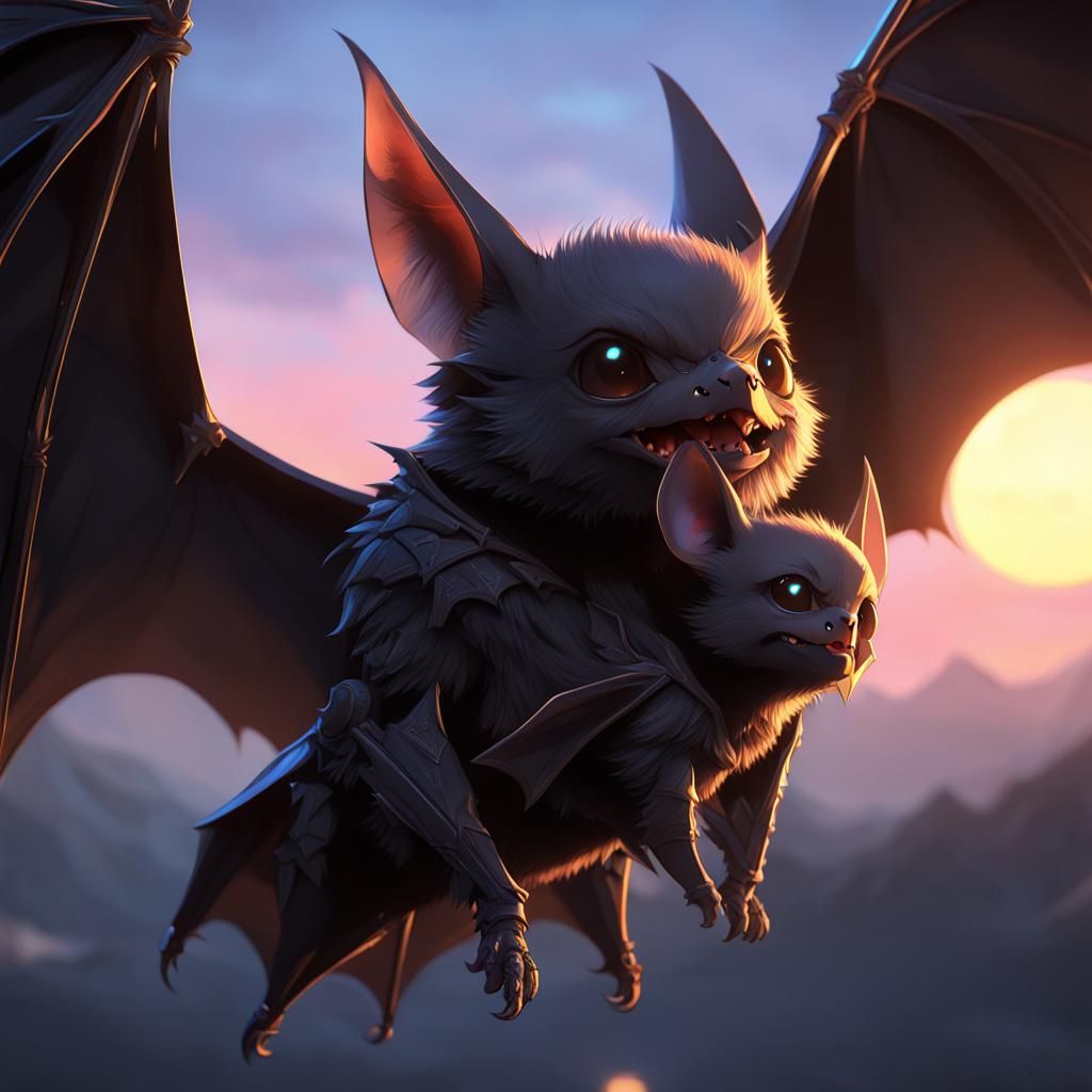 Anime Style Bat and Baby in Detailed 3D