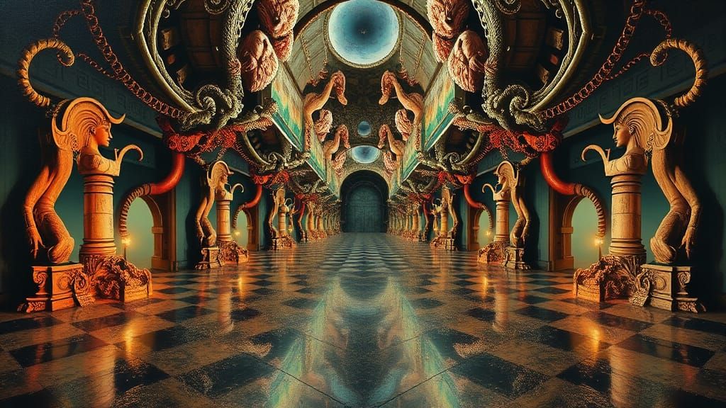 Surreal Mirrored Portrait in Gothic Horror Fantasy Style