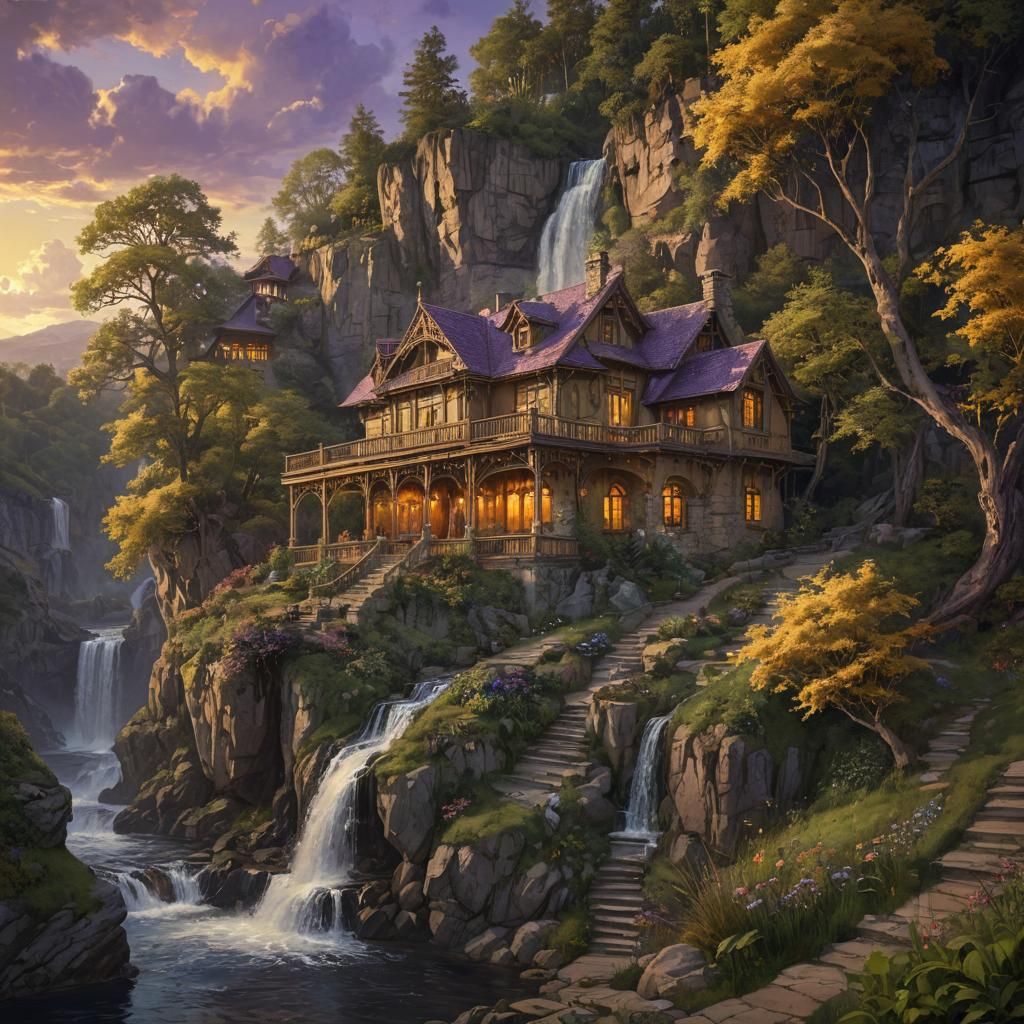 Rustic House on Hill: Dark Fantasy Concept Art