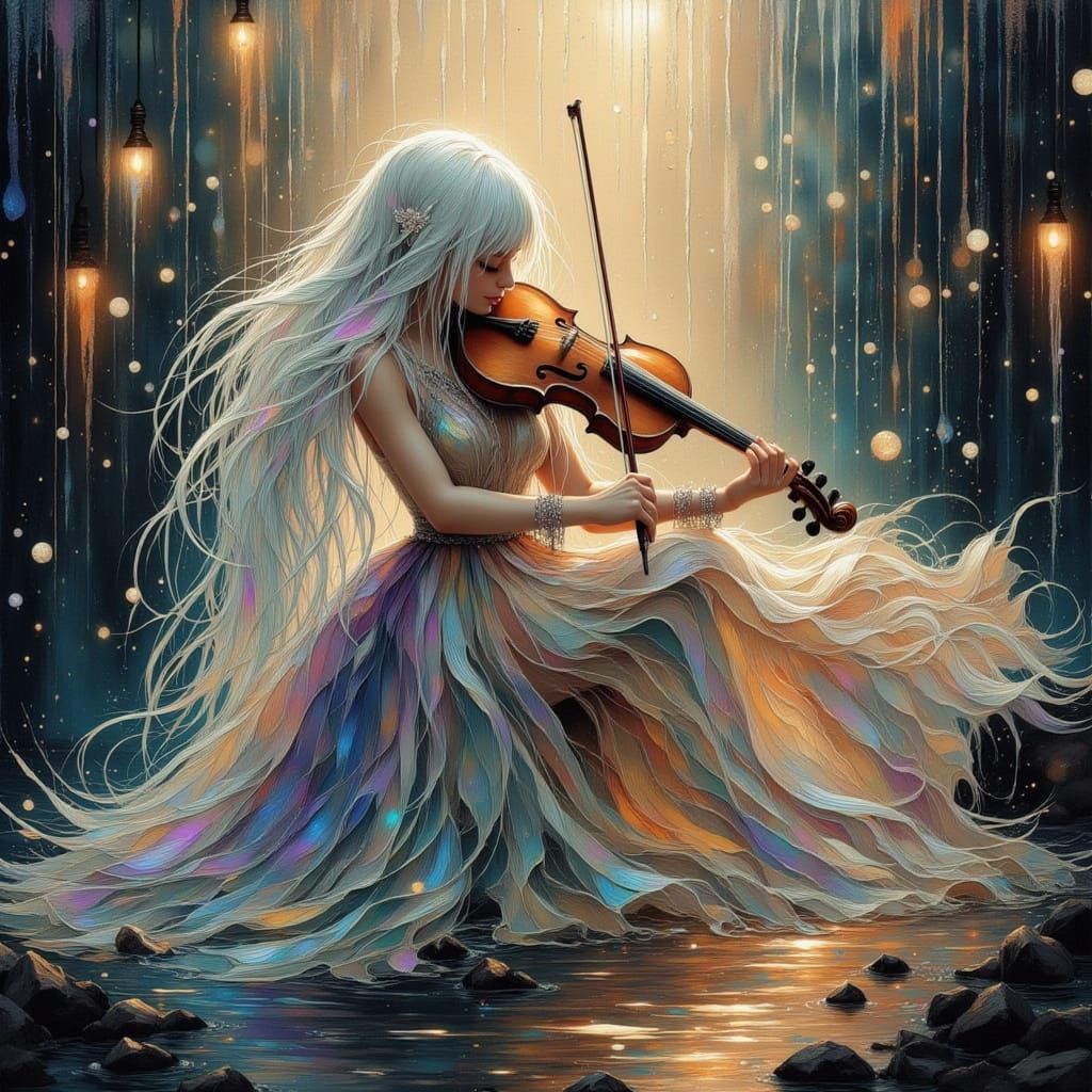 Liquid Violinist in Moonlight Rain