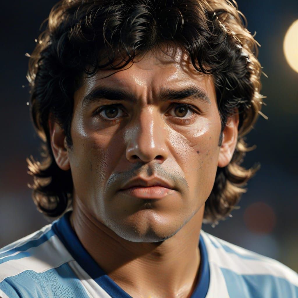Hyper-Realistic Portrait of Diego Maradona in 1986 Kit