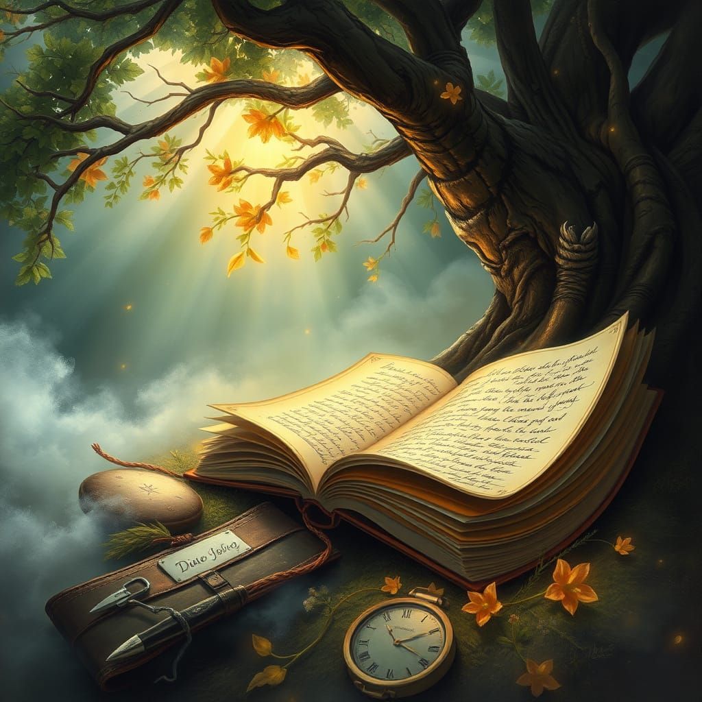 Ethereal Diary Under a Luminous Tree