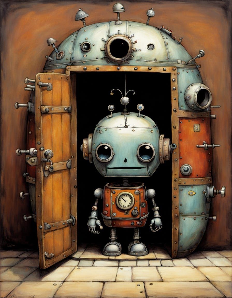 Steampunk Robot's Secret: A Whimsical Doorway