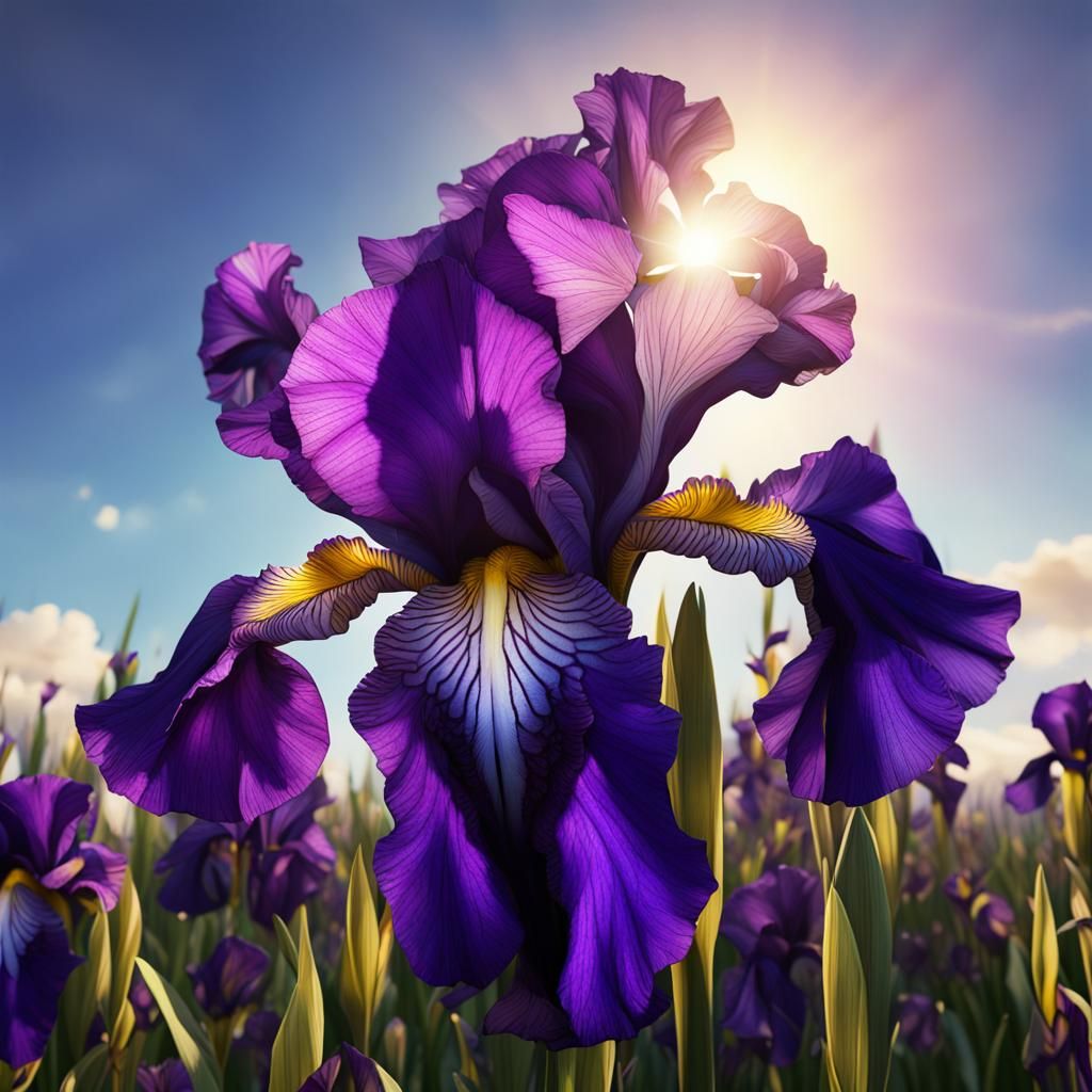 Purple Bearded Iris Against a Blue Sky