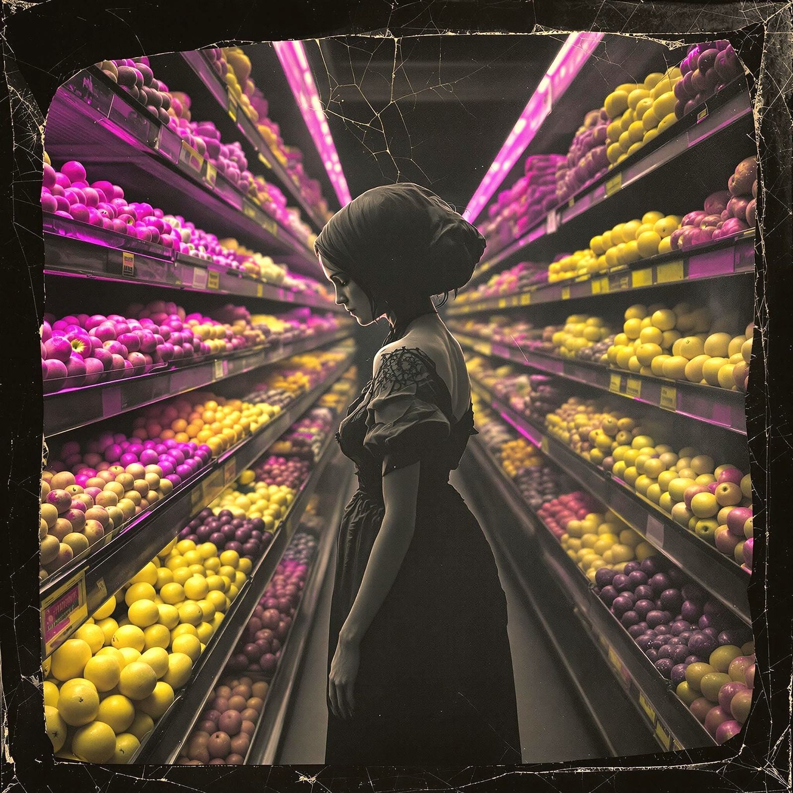 Famine Woman in Supermarket: Warped Wet-Collodion Ambrotype