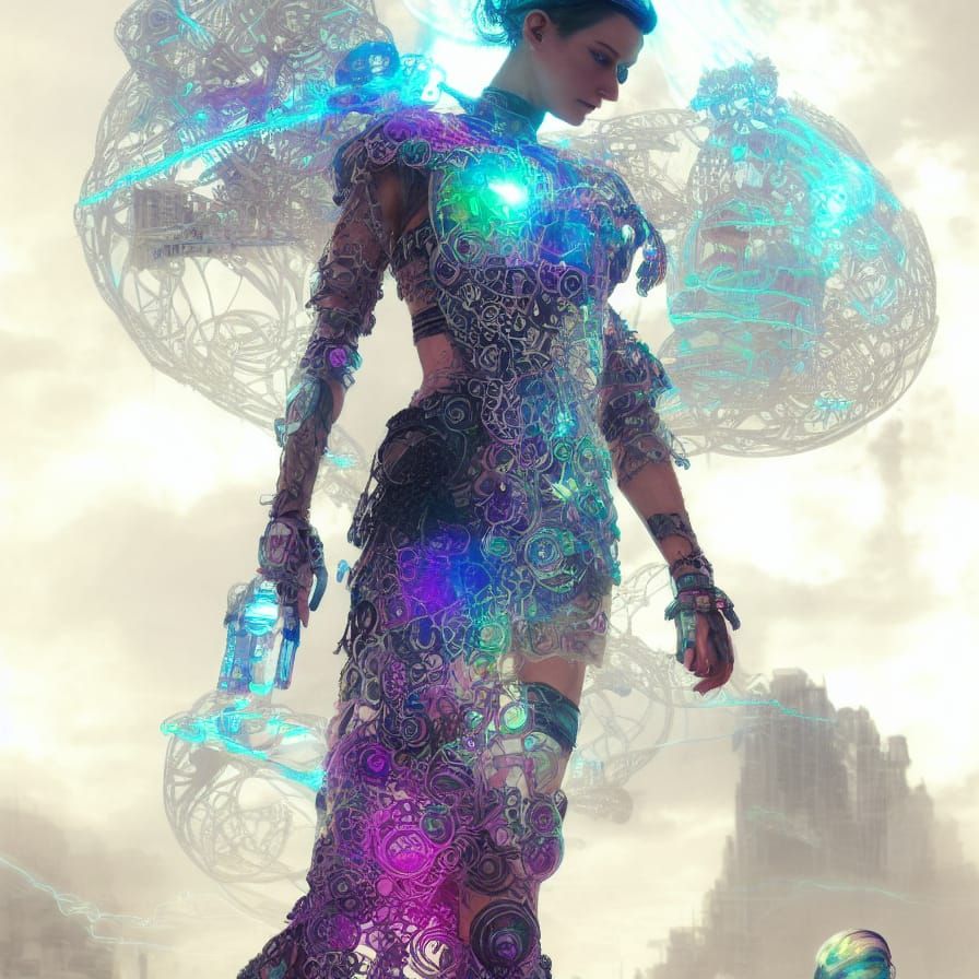 Cyberpunk Gypsy with Rainbow Lightning Gown