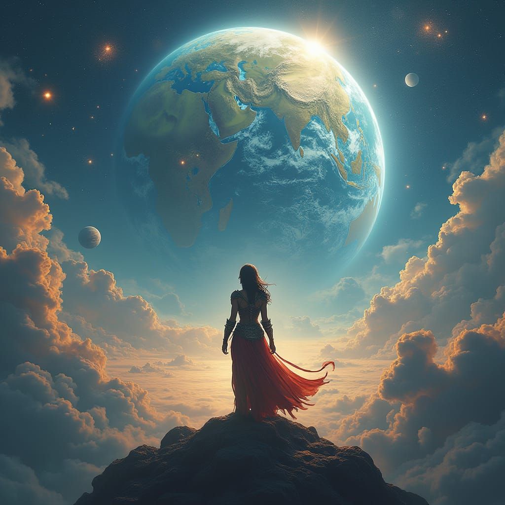 Surreal Cosmic Warrior Goddess in Deep Space