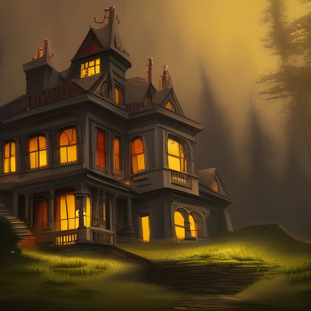Spooky Mansion on a Hill in Cartoon Style