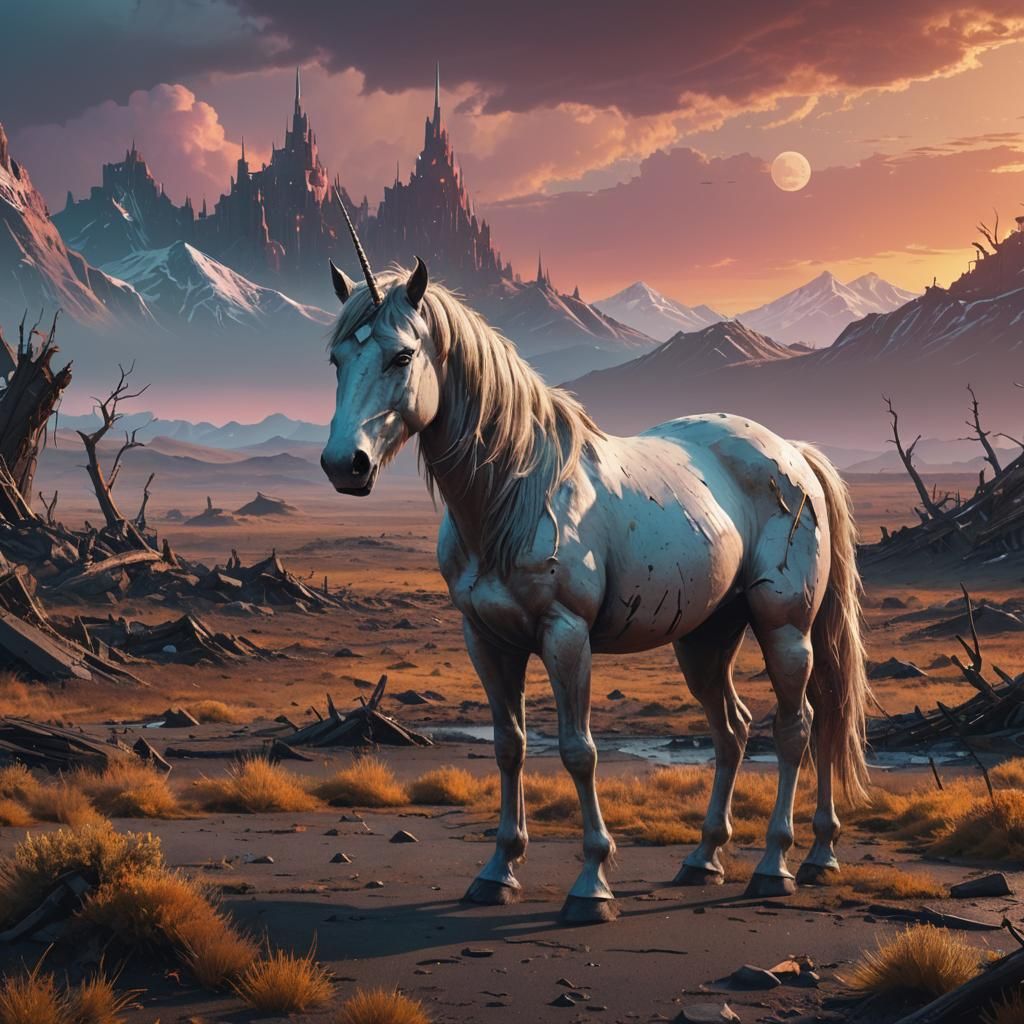 Unicorn in Barren World: Matte Painting in Magic Realism