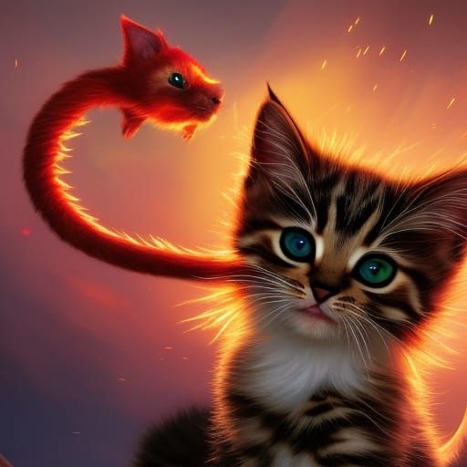 Kitten and Dragon Play: Dark Fantasy Concept Art