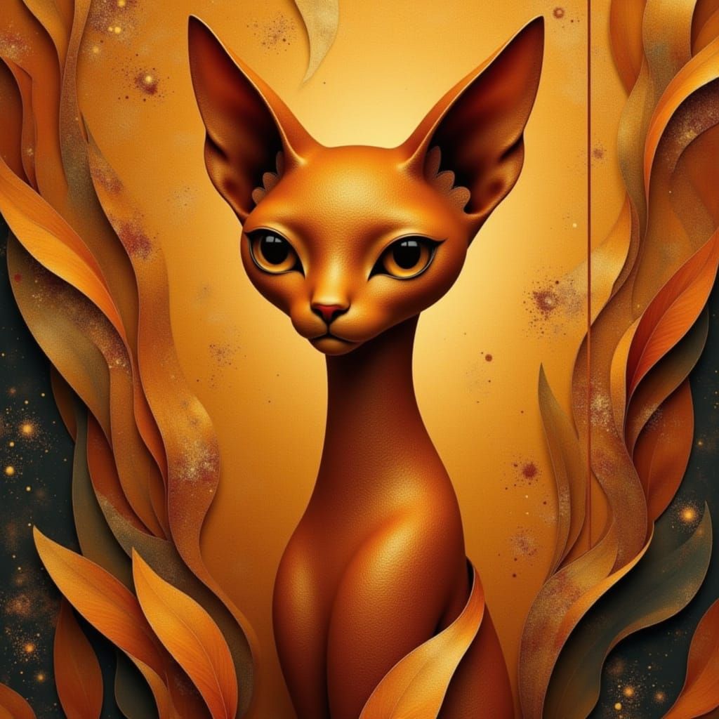 Copper Cat in Art Nouveau Style