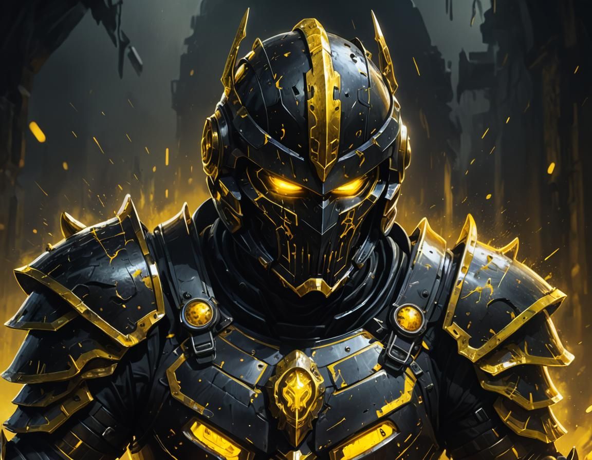Warrior in Black Armor with Yellow Energy Glow