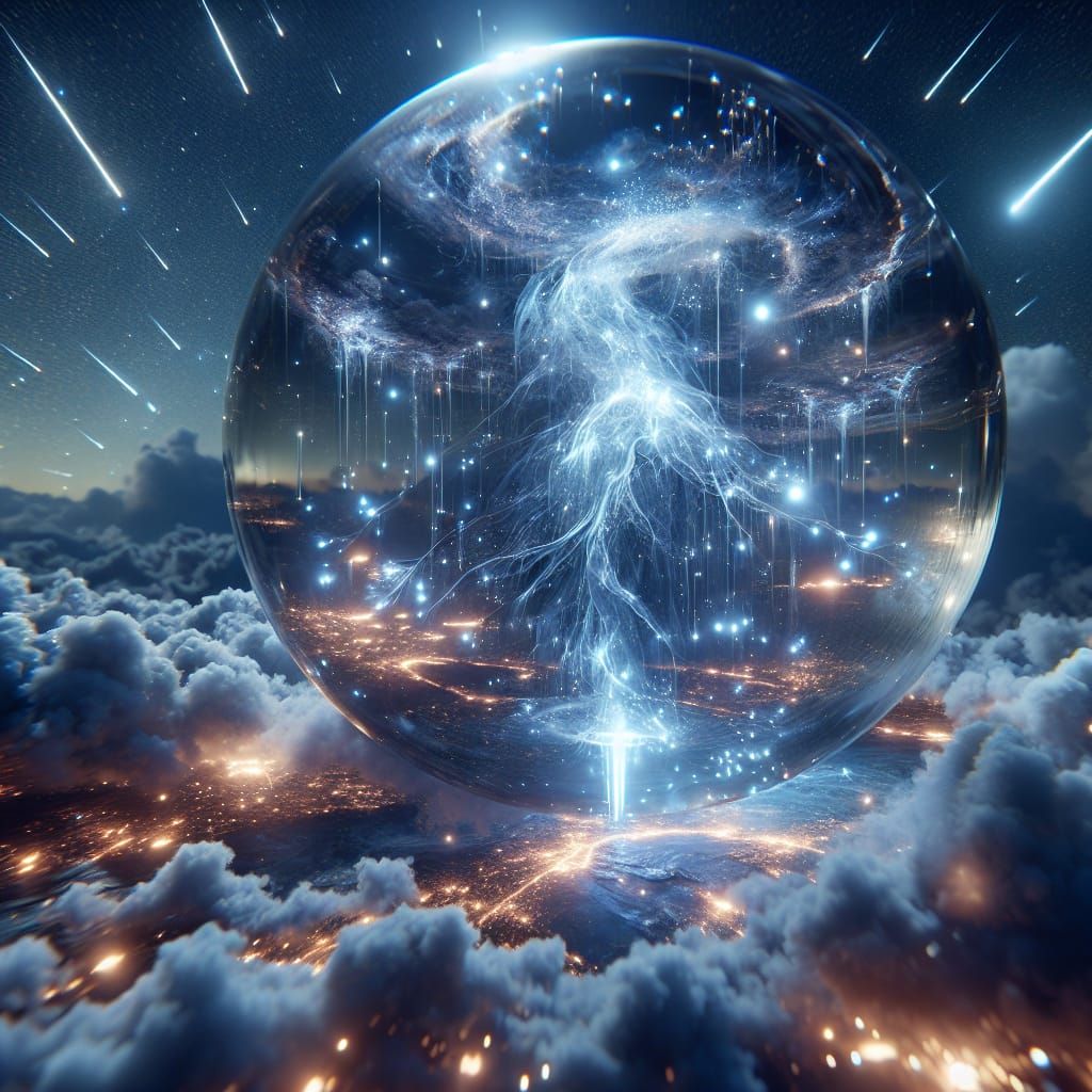 Bioluminescent Lightning Cloud in Glass: Fantasy Realism