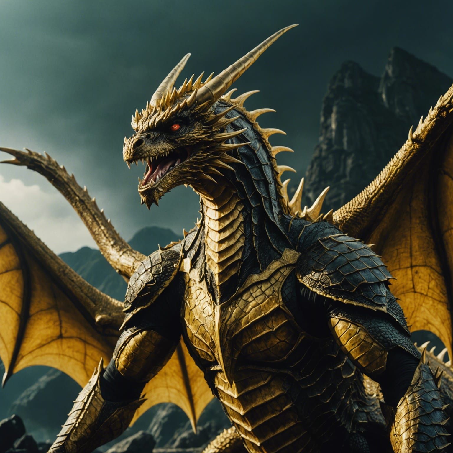 Cinematic Film Still of King Ghidorah