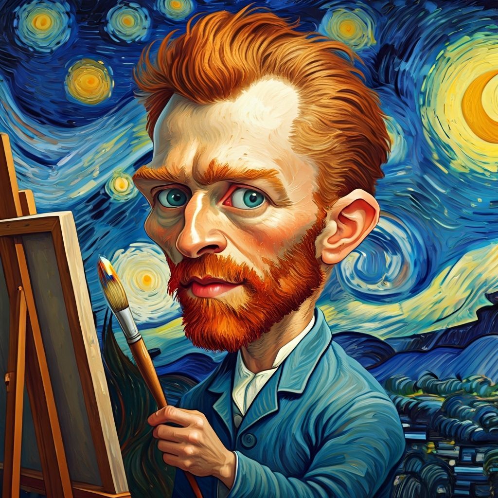 Van Gogh Caricature Painting Starry Night Sky