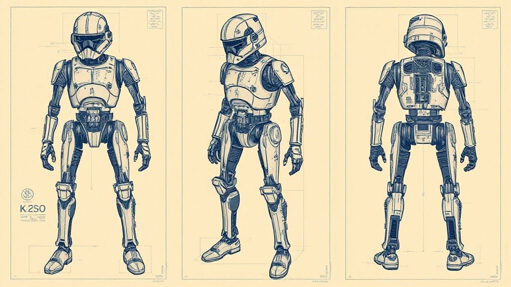 K-2SO Droid Technical Illustration in Blueprint Style