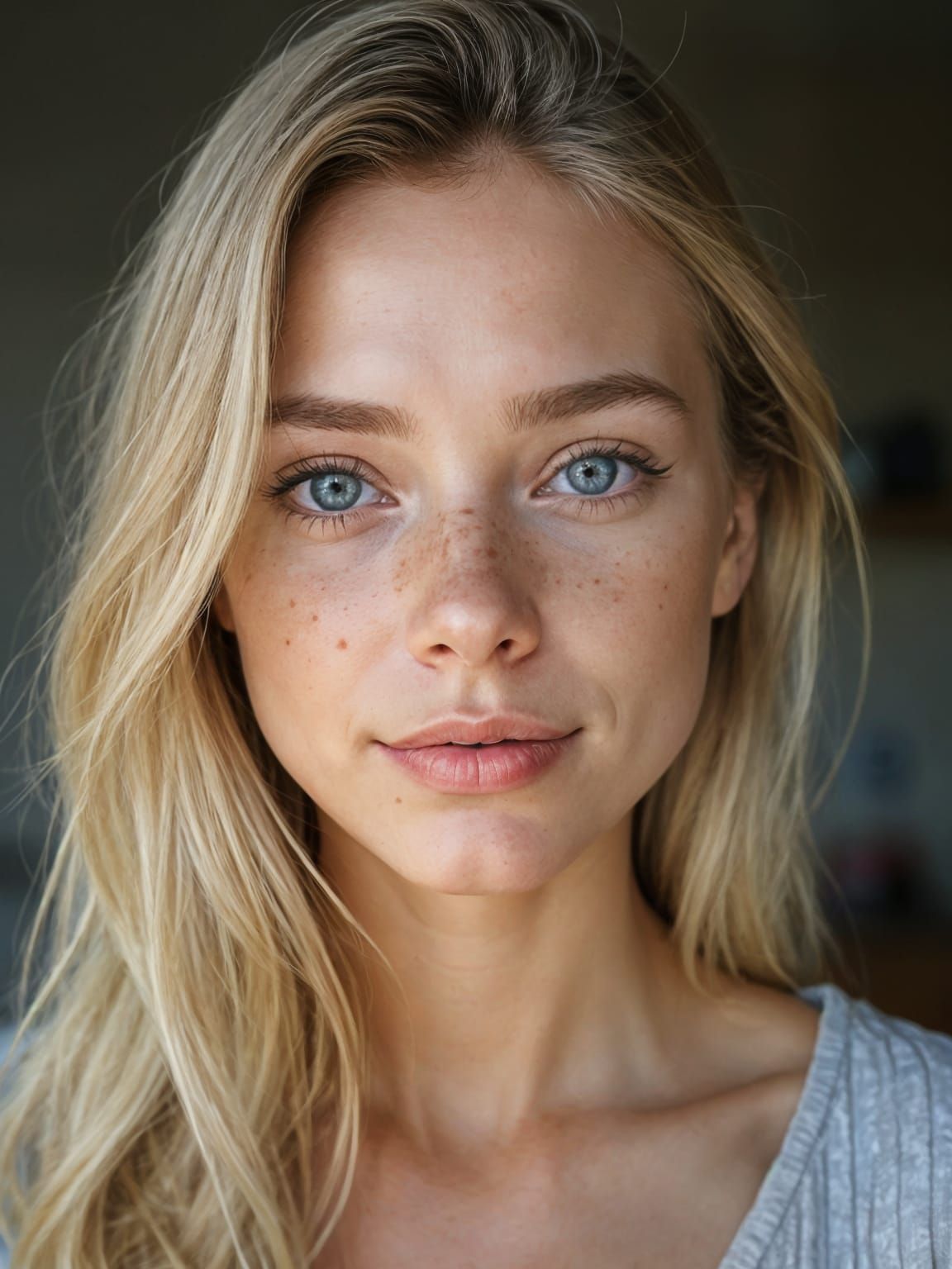 Realistic Portrait of a Young Woman with Soft Features