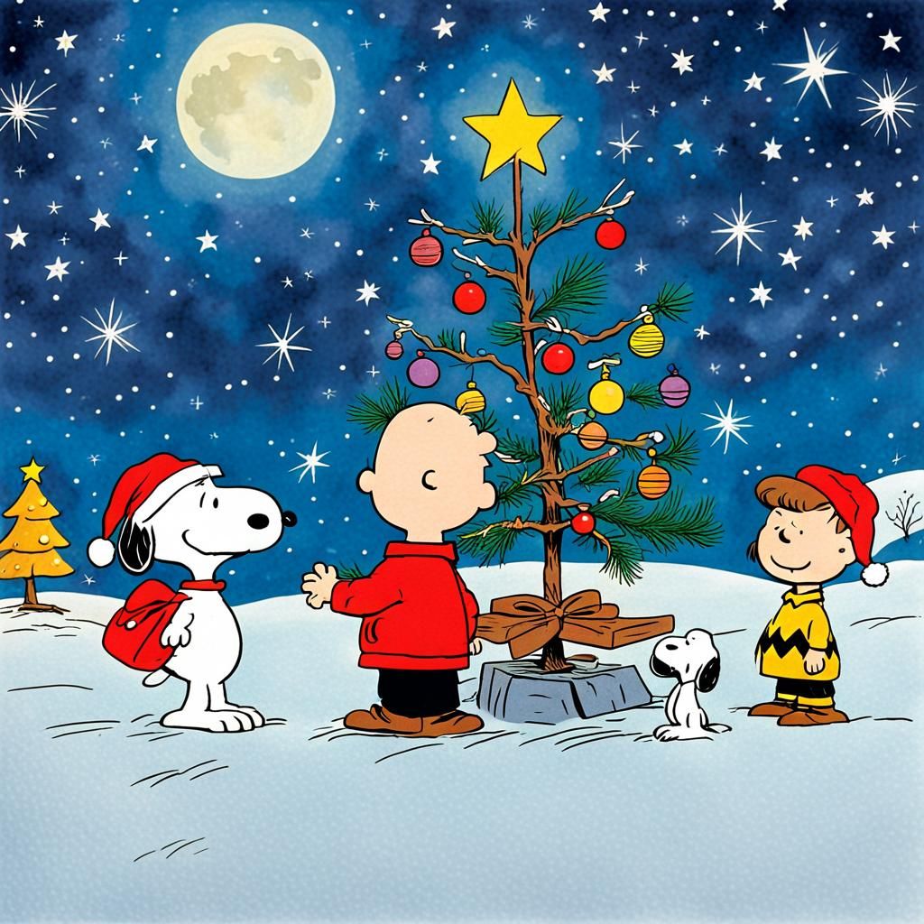 Charlie Brown Christmas Scene with Tree