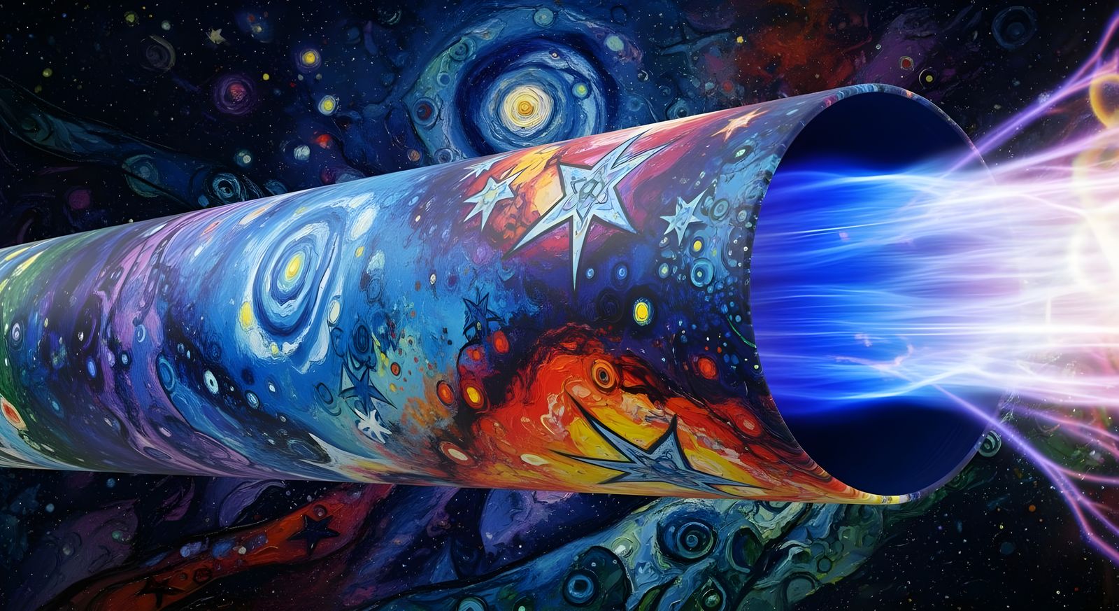 Spinning Cylinder Mirrors Impasto Cosmos in Vivid Colors