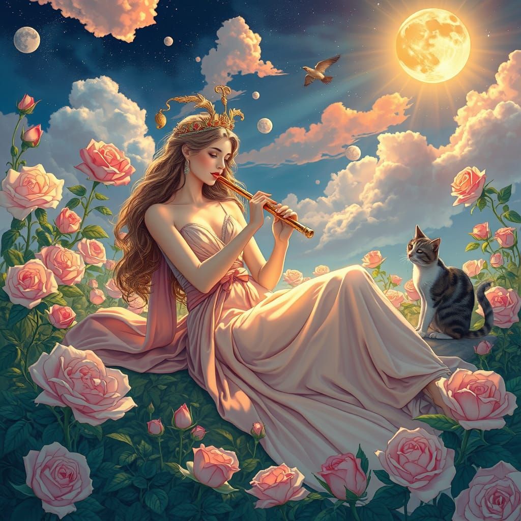 Aphrodite in Rose Field: Surreal Art Nouveau Comic