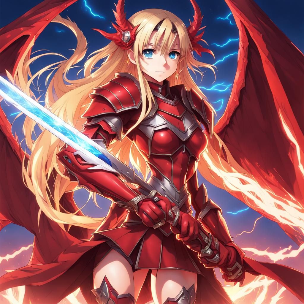 Anime Female Warrior with Dragon Armor and Sword