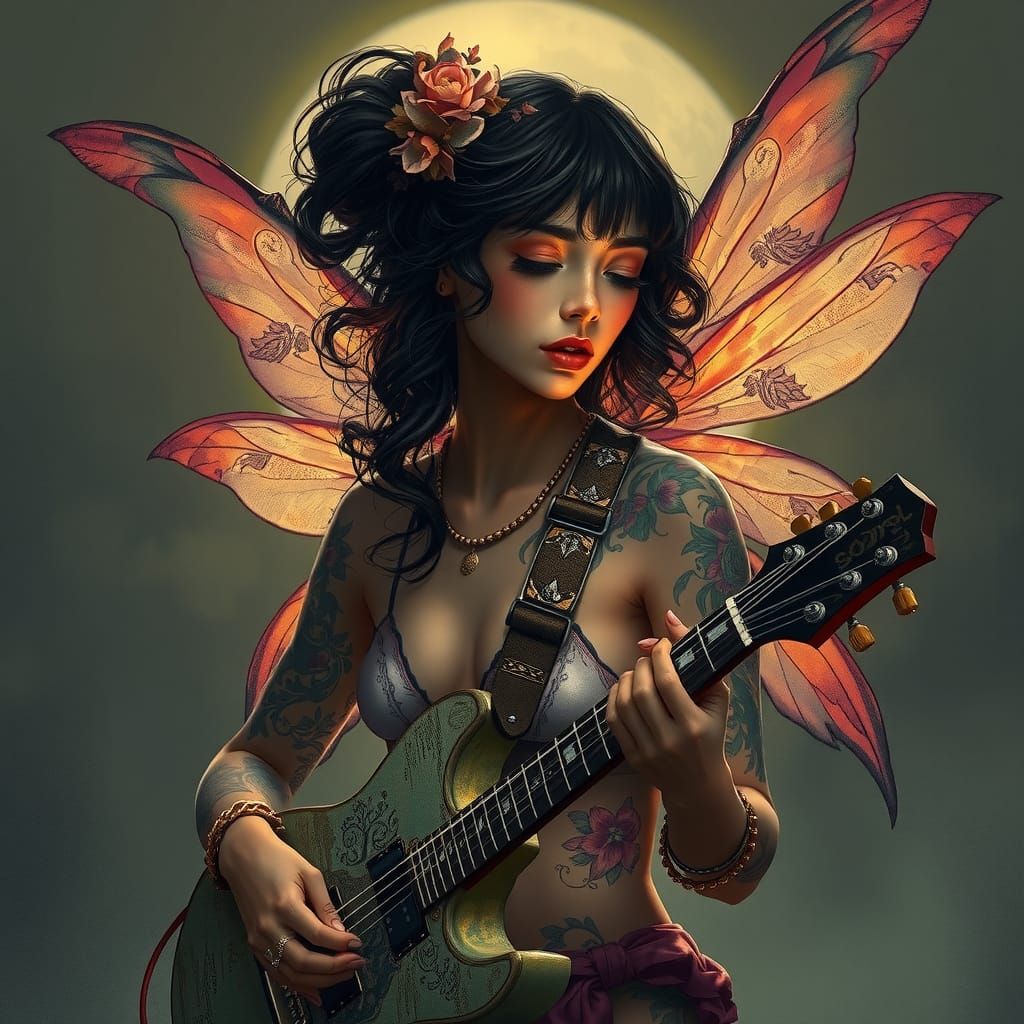 Moonlit Fairy Rocker in Art Nouveau Portrait
