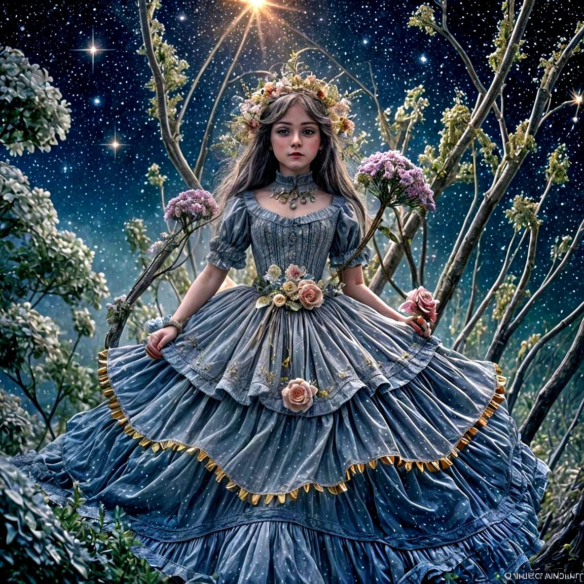 Cosmic Victorian Doll in a Starlight Garden
