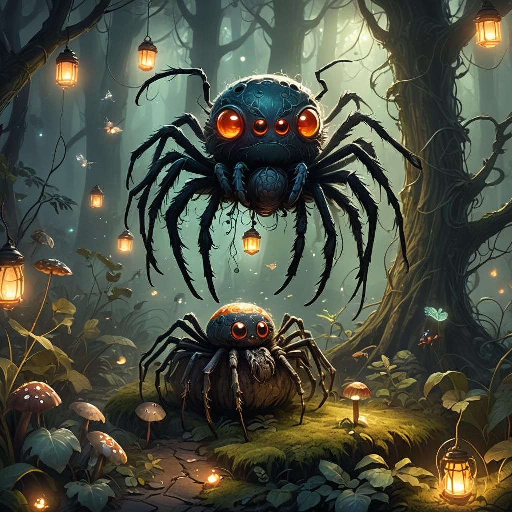Enchanted Spider in Mystical Forest