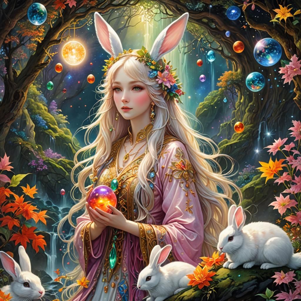 Magical Easter Bunny with Glowing Elements