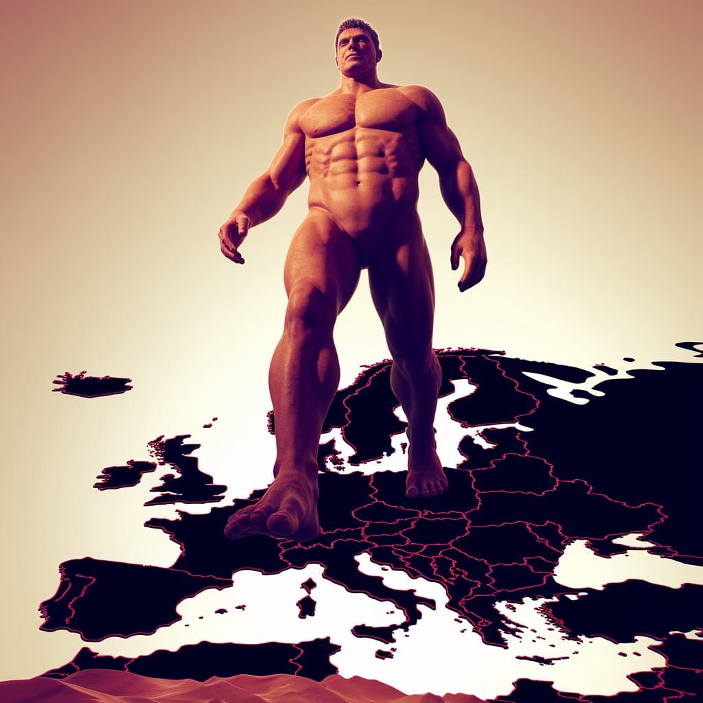 Low Poly Giant Stomps Across Distorted Europe in Surreal Art