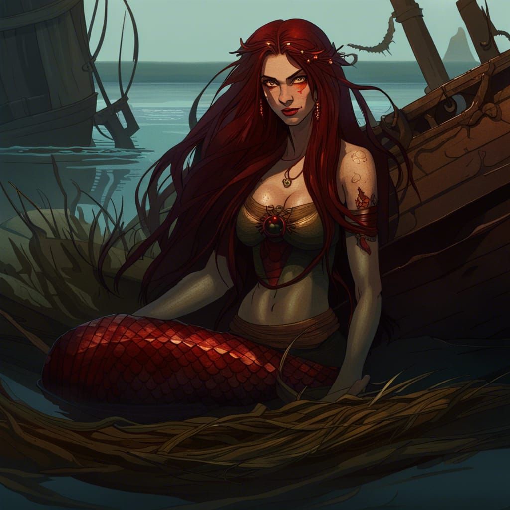 Evil Siren Mermaid Portrait by Greg Rutkowski