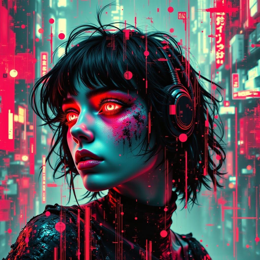 Cyberpunk Ninja in Urban Landscape