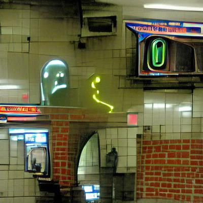 Neon Figure in Subway Mirror Reflection