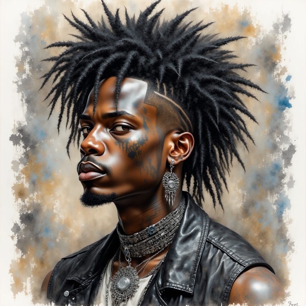 Rainbow Floral Portrait in Metalhead Goth Style