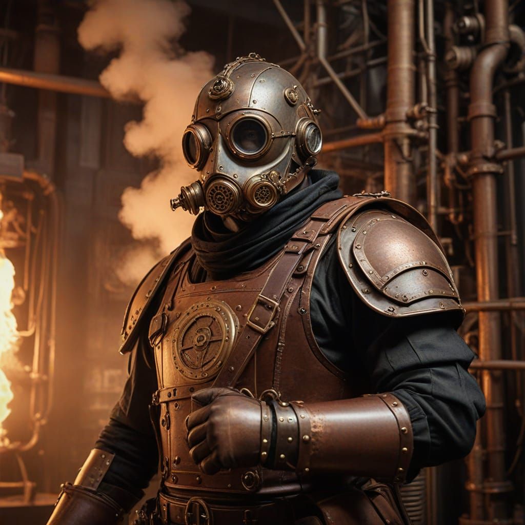 Steampunk Warrior in Copper and Brass Armor