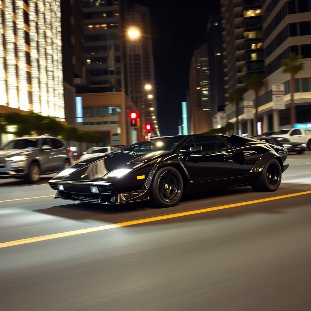 Lamborghini Countach Races Through Los Angeles at Night