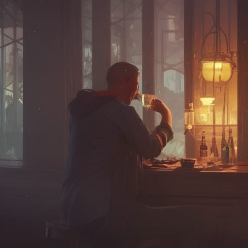 Melancholy Man Drinks Poison: Art Nouveau Style