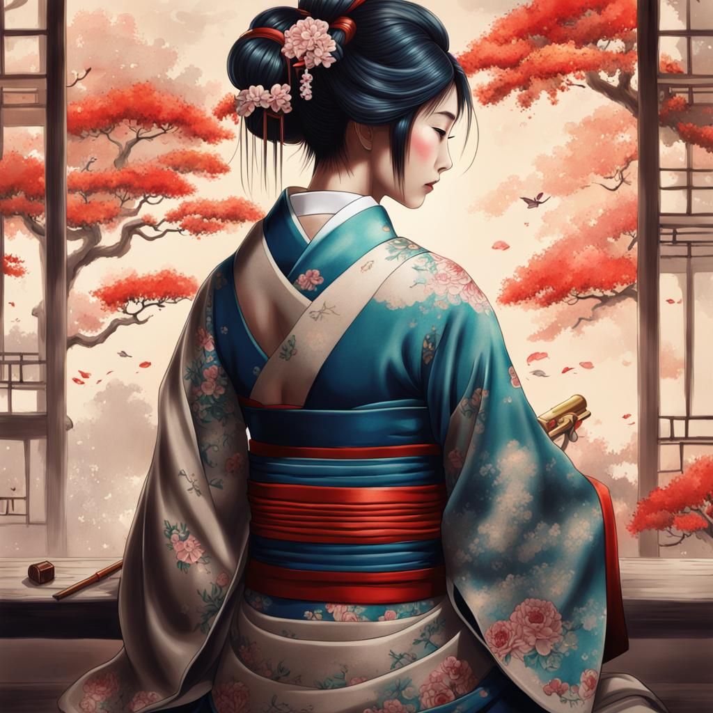 Geisha Tattoo in Anime Style Concept Art