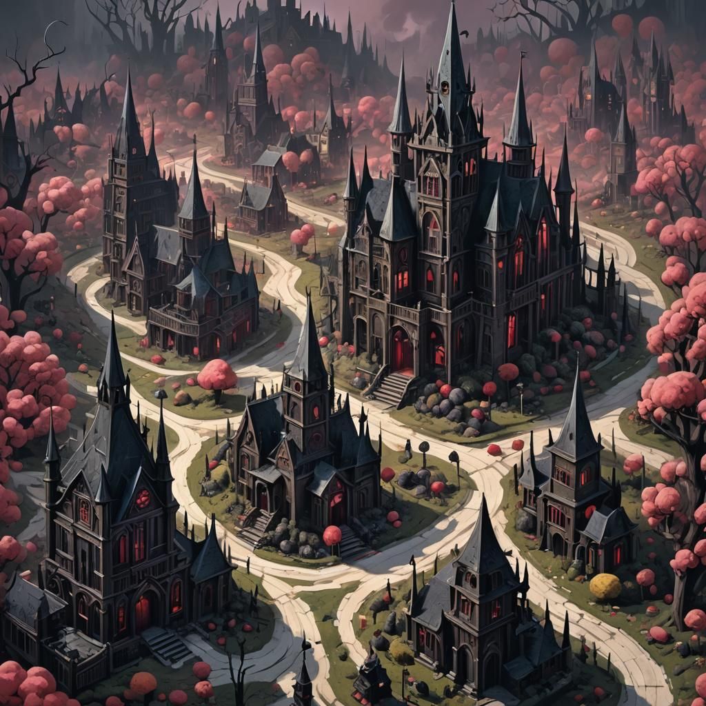 Sinister Gothic Candylands in a Digital Painting Style
