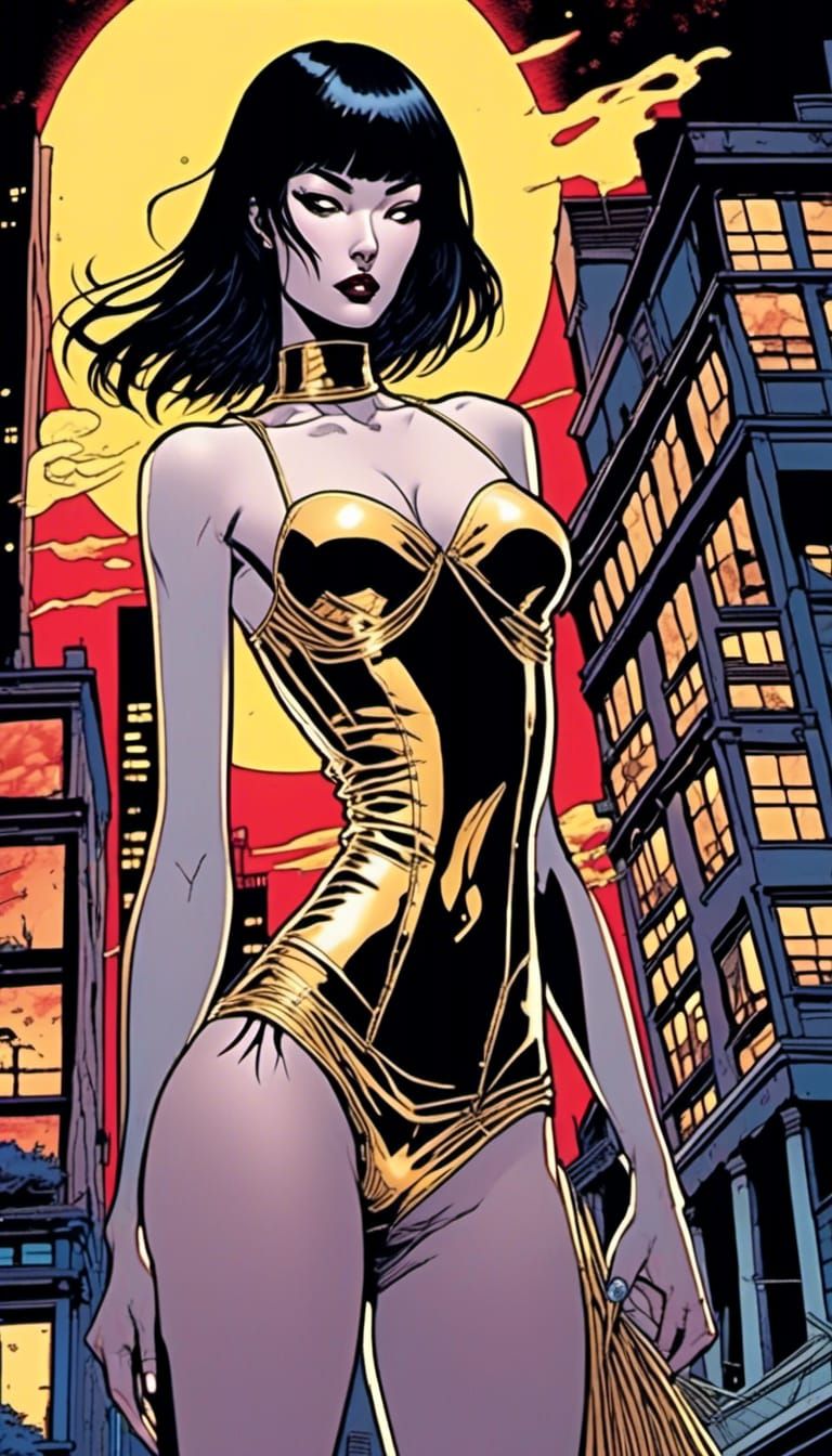 Asian Goddess in Gritty Graphic Novel Style