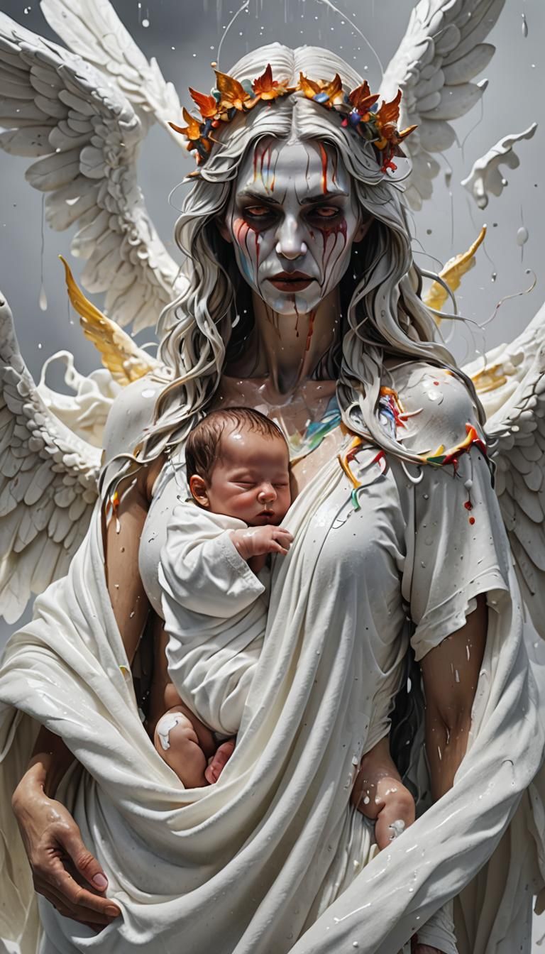 Angelic Parents with Newborn in Psychedelic Style