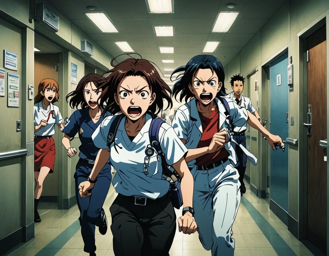 Anime Teenagers Flee Knife-Wielding Woman in Hospital