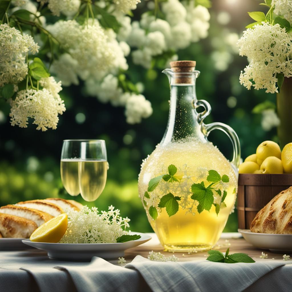 Elderflower Wine in Spring Garden Digital Painting