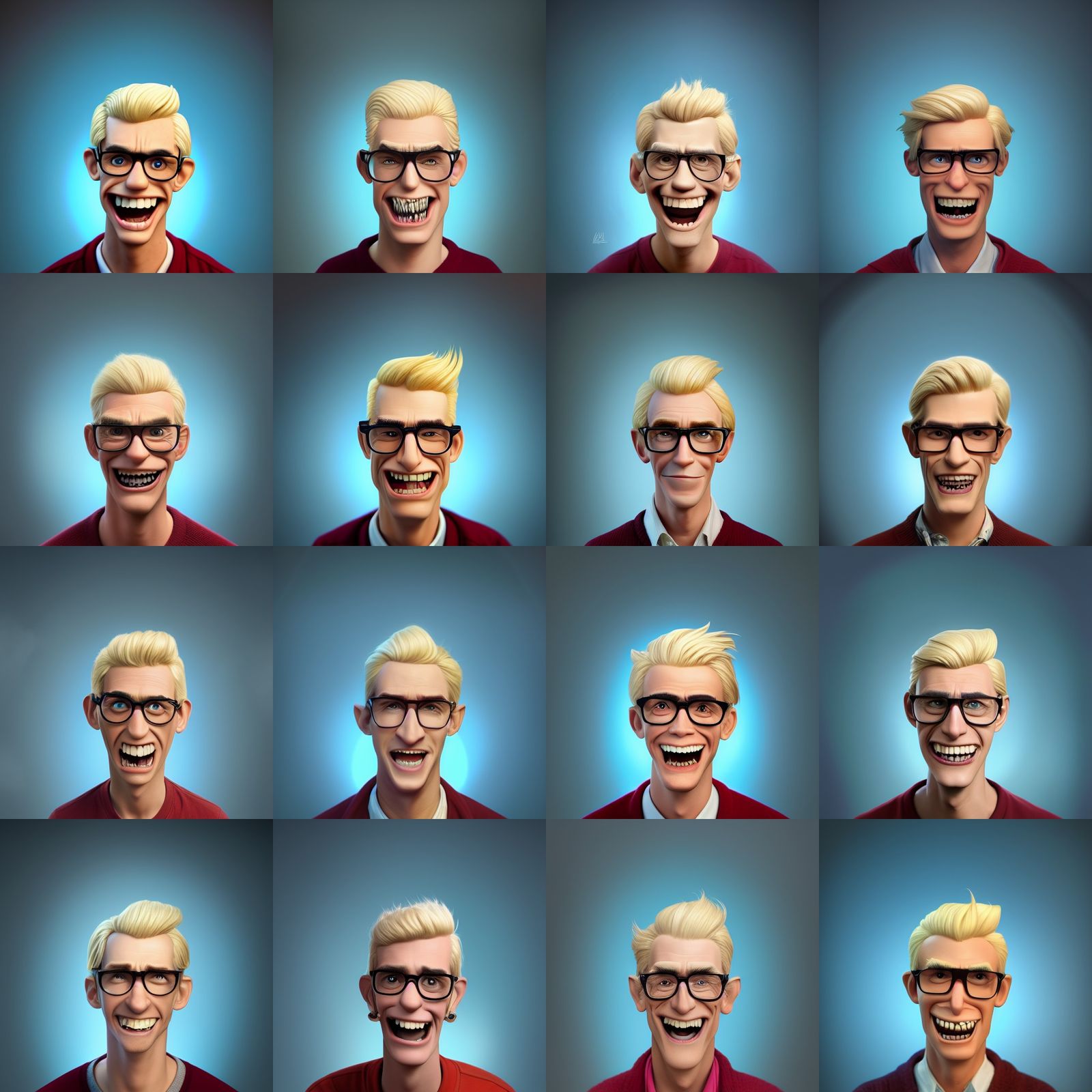 Smiling Blonde Man Portrait in Pixar Style