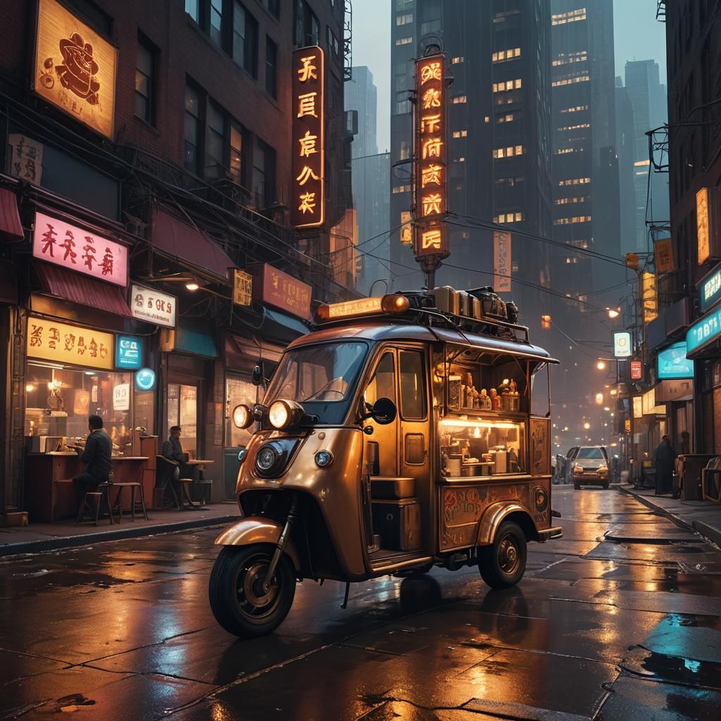 Futuristic Chinese Food Truck in New York, Digital Art